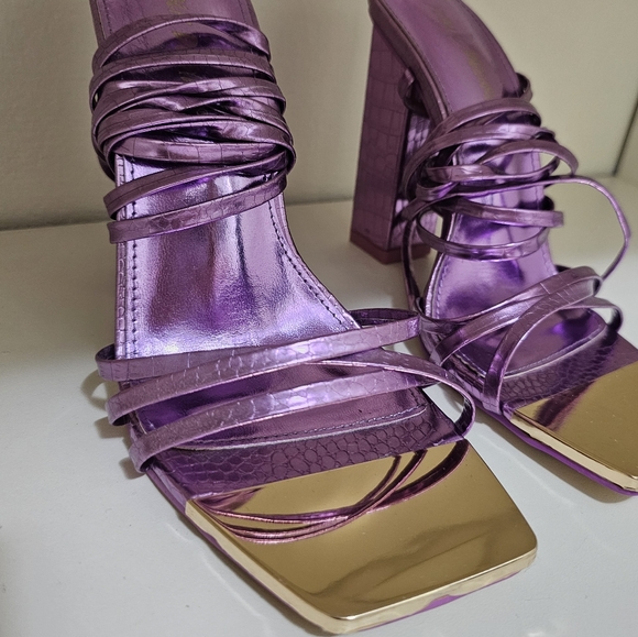 Public Desire Metallic Purple Strappy Heels - Picture 6 of 7